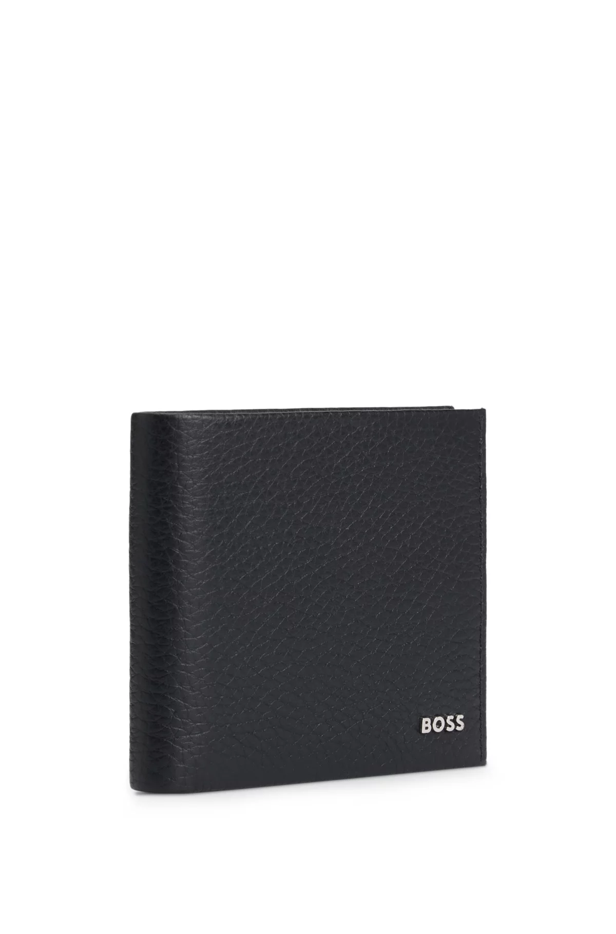 Portefeuille en cuir grainé avec logo en métal, Noir