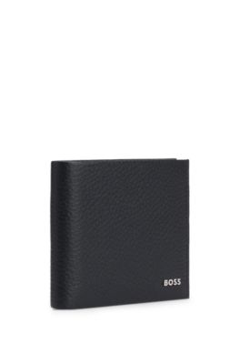 Cartera de piel granulada con logo met&aacute;lico, Negro