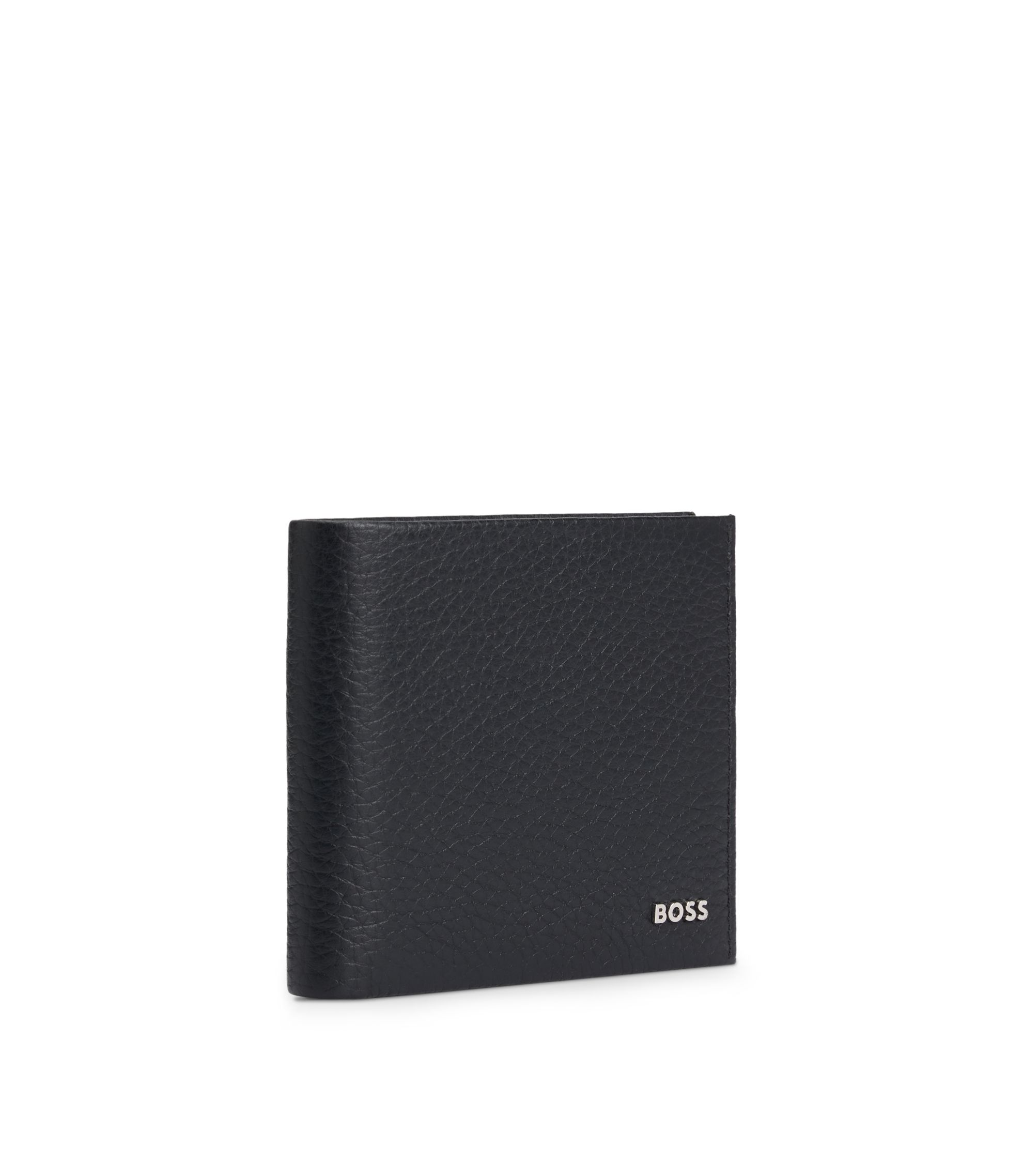 HUGO BOSS 財布 BOSS - Grained-leather wallet with metal logo - Black