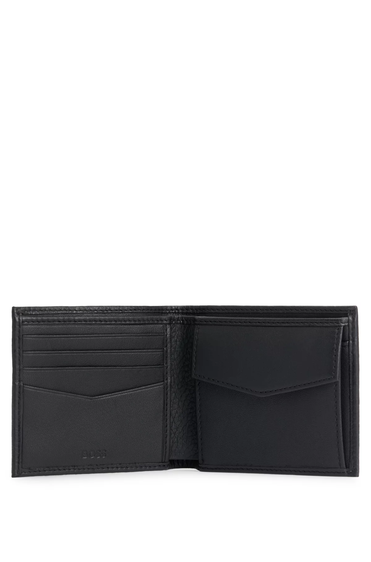 Portefeuille en cuir grainé avec logo en métal, Noir