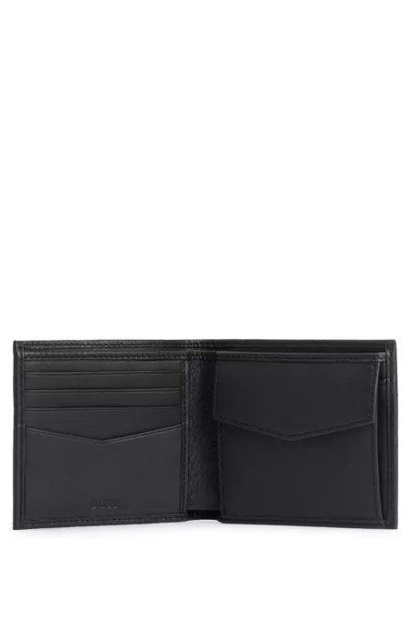 Grained-leather wallet with metal logo lettering