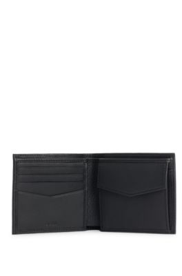 Cartera de piel granulada con letras de logo met&aacute;licas, Negro