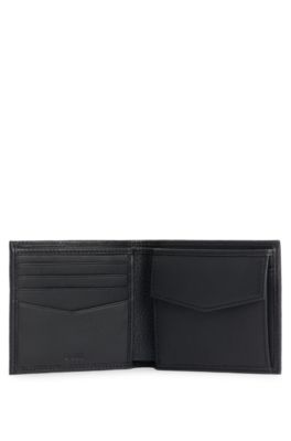 Cartera de piel granulada con logo met&aacute;lico, Negro