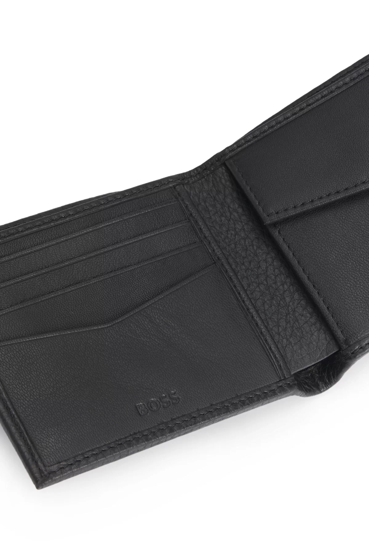 Portefeuille en cuir grainé avec logo en métal, Noir