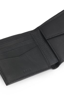 Cartera de piel granulada con logo met&aacute;lico, Negro