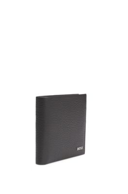 Logo-lettering card holder in grained leather, Dark Brown