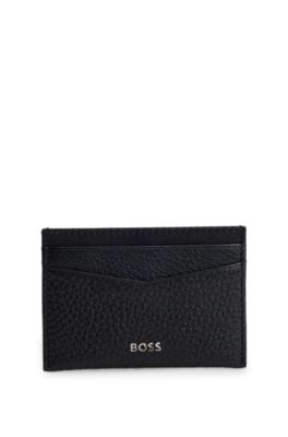 Logo-lettering card holder in grained leather, Black