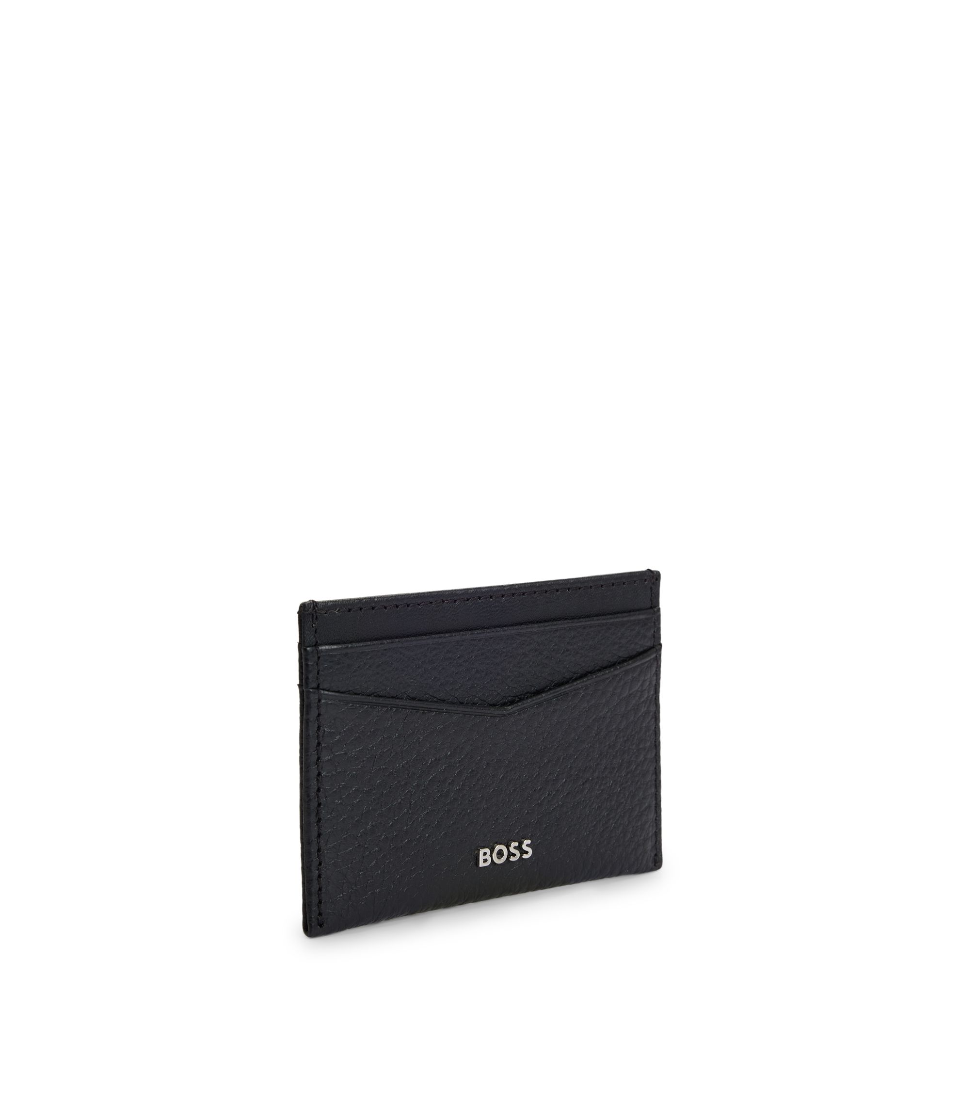 BOSS - Logo-lettering card holder in grained leather - Black
