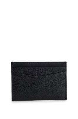 Logo-lettering card holder in grained leather, Black
