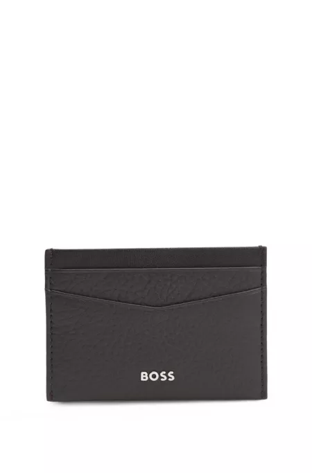 Logo-lettering card holder in grained leather