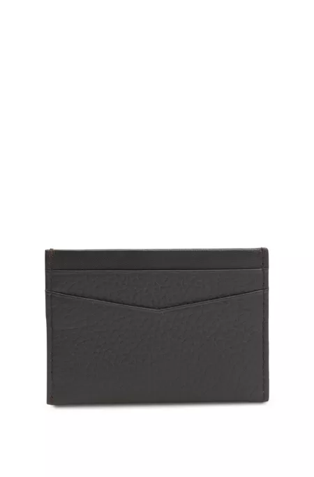 Logo-lettering card holder in grained leather