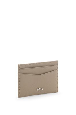 Logo-lettering card holder in grained leather
