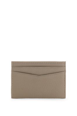 Tarjetero en piel granulada con letras del logo met&aacute;licas, Beige