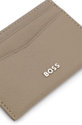 Logo-lettering card holder in grained leather
