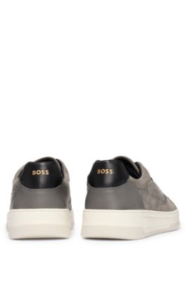 Mixed-material trainers with suede and leather, Grey