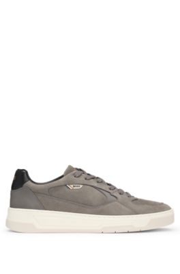 Mixed-material trainers with suede and leather, Grey