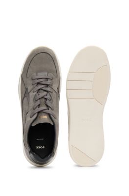 Mixed-material trainers with suede and leather, Grey