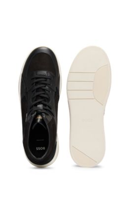 High-top trainers in mixed leathers, Black