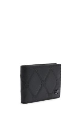 Nappa-leather wallet with all-over stacked logos, Black