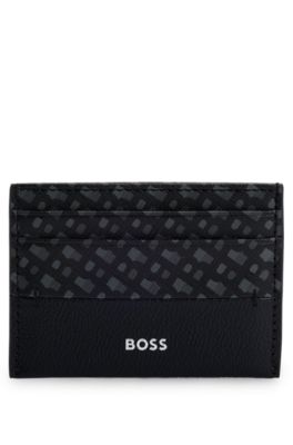 Hugo Boss Monogram-panel Card Holder With Silver-foil Logo In Black