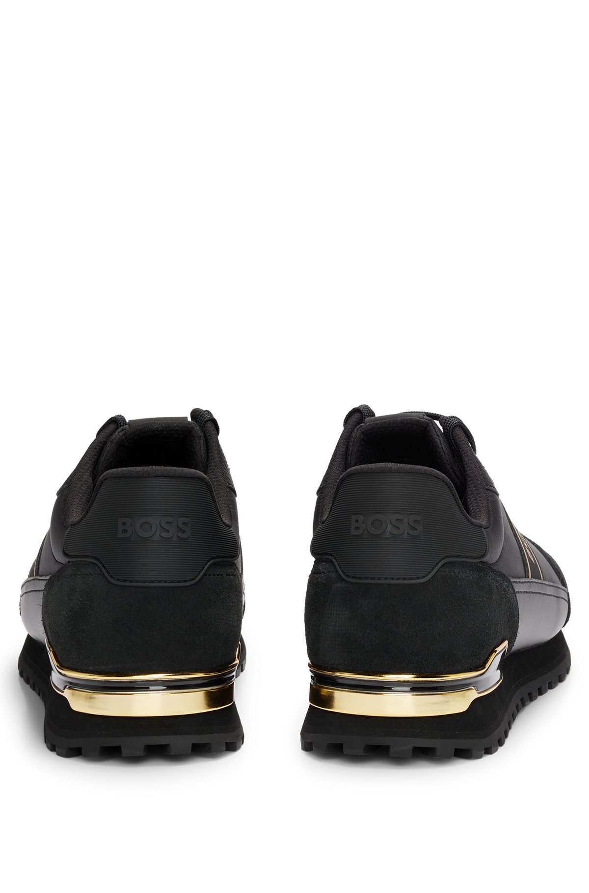 BOSS - Mixed-material lace-up trainers with suede trims - Black BOSS - Mixed-material lace-up trainers with suede trims - Black