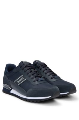 Hugo Boss Mixed-material Lace-up Trainers With Suede Trims In Dark Blue