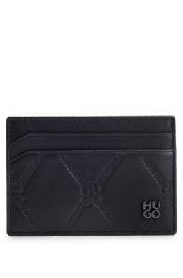 Hugo Boss Nappa-leather Card Holder With Stacked Logos In Black