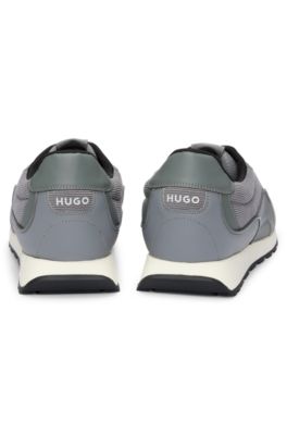 Mixed-material trainers with corduroy-effect trims, Grey