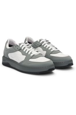 Hugo Boss Mixed-material Trainers With Nubuck Uppers In Light Grey