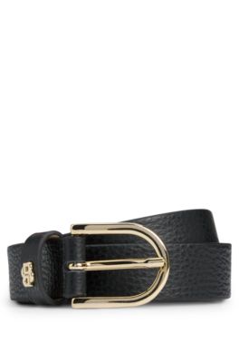 Grained-leather belt with Double B monogram, Black