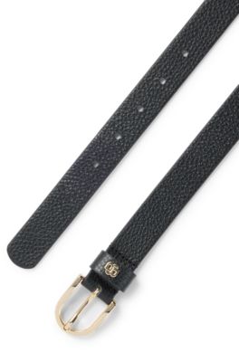 Grained-leather belt with Double B monogram, Black
