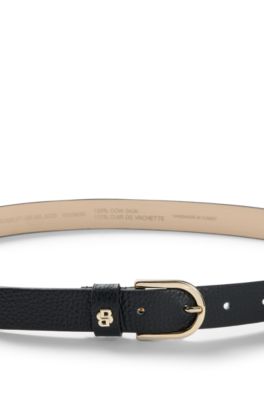Grained-leather belt with Double B monogram, Black