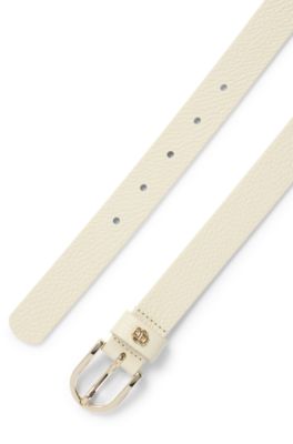 Grained-leather belt with Double B monogram, White