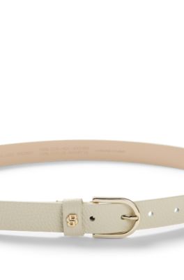 Grained-leather belt with Double B monogram, White