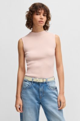 Grained-leather belt with Double B monogram, White