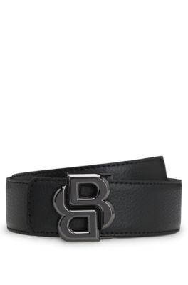 Cintur&oacute;n reversible de piel italiana con monograma Double&nbsp;B en la hebilla, Negro