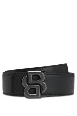 Ceinture r&eacute;versible en cuir italien avec boucle &agrave; monogramme Double B, Noir