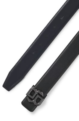 Ceinture en cuir italien r&eacute;versible avec boucle &agrave; monogramme Double B, Noir
