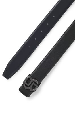 Ceinture r&eacute;versible en cuir italien avec boucle &agrave; monogramme Double B, Noir