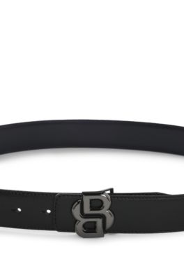 Reversible Italian leather belt with Double B monogram buckle, Black