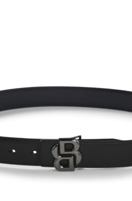Ceinture r&eacute;versible en cuir italien avec boucle &agrave; monogramme Double B, Noir