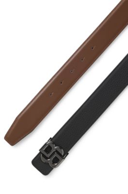 Reversible Italian leather belt with Double-B monogram buckle, Black