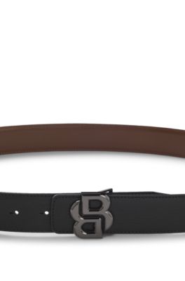 Reversible Italian leather belt with Double-B monogram buckle, Black