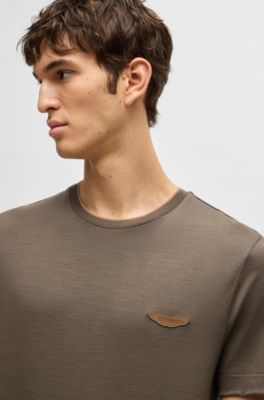 BOSS x ASTON MARTIN T-shirt in merino-wool jersey, Khaki