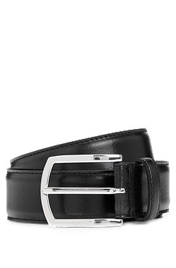 Italian-leather belt with antique-effect brass buckle