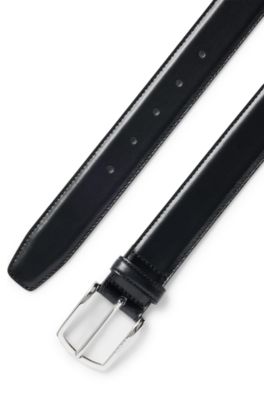 Italian-leather belt with polished logo buckle, Black