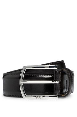 Italian-leather belt with antique-effect brass buckle