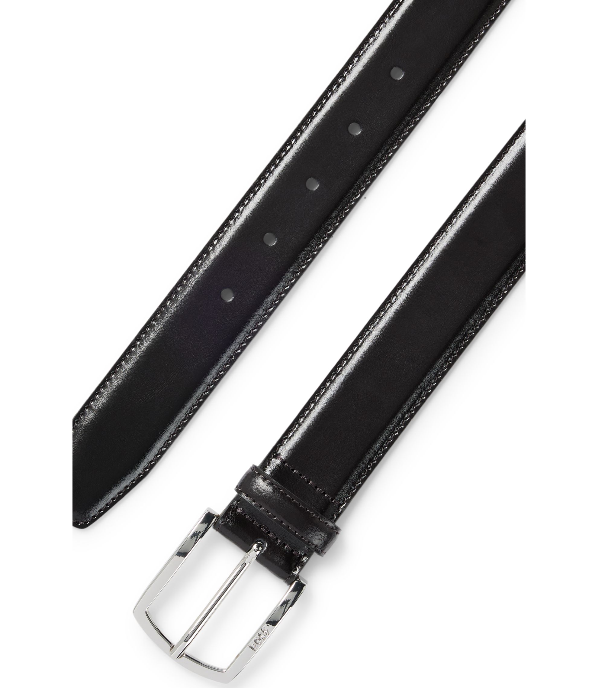 BOSS - Italian-leather belt with polished logo buckle - Dark 