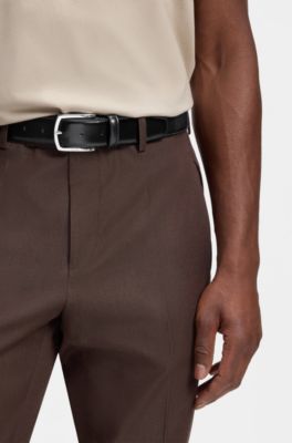 Ceinture en cuir italien avec boucle logo lustr&eacute;e, Marron fonc&eacute;