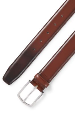 Italian-leather belt with polished logo buckle, Brown